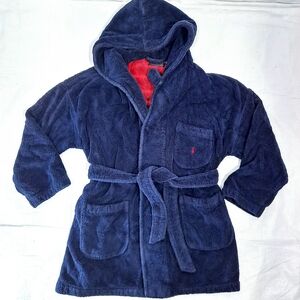 Polo By Ralph Lauren Vintage Blue Hooded Terrycloth Short Robe